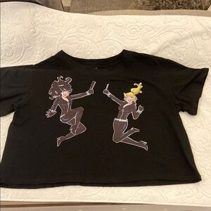 Black Crop Top with Cartoon Characters​​​